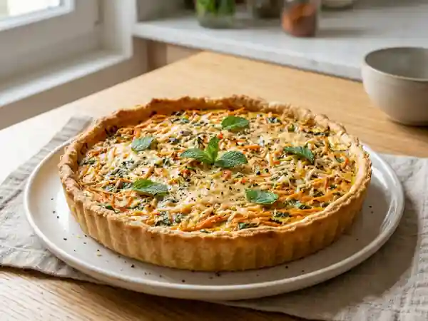 Tarte salée aux carottes fraîches et menthe parfumée - Photo de présentation