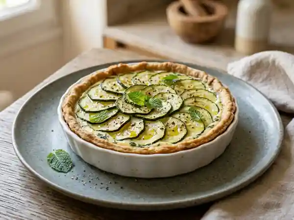 Tarte salée aux courgettes, Carré Frais et menthe fraîche - Photo de présentation