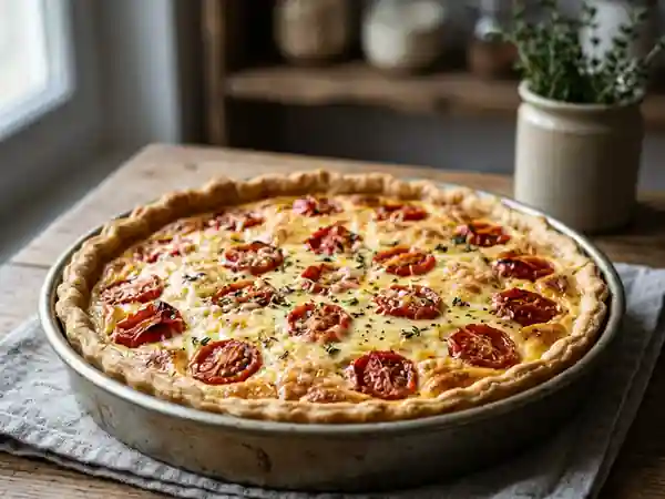 Tarte salée aux tomates cerises et moutarde douce : recette rapide et savoureuse - Photo de présentation