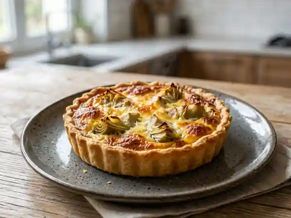 Tarte salée gourmande aux cœurs d'artichauts fondants - Photo de présentation