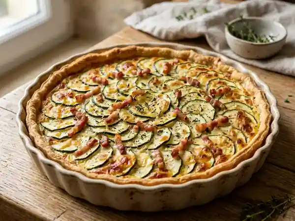 Tarte savoureuse à la courgette et aux lardons - Photo de présentation