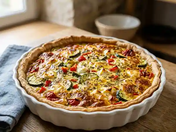 Tarte savoureuse à la feta et légumes frais - Photo de présentation