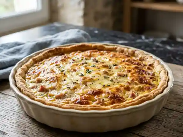 Tarte savoureuse à la moutarde, jambon et gruyère - Photo de présentation