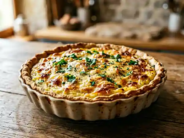 Tarte savoureuse à la purée de pommes de terre maison - Photo de présentation