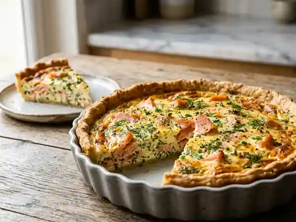 Tarte fondante à la truite fumée et aneth frais - Photo de présentation
