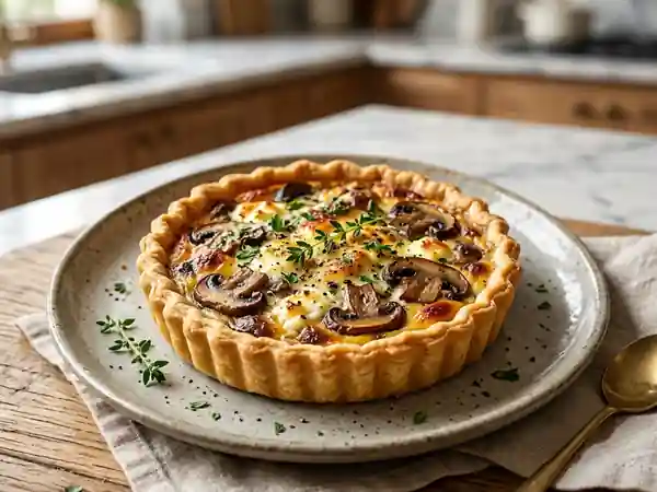 Tarte fondante chèvre et champignons au thym - Photo de présentation