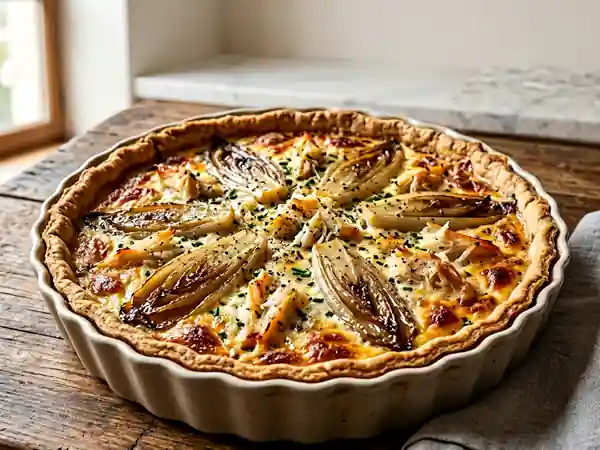Tarte savoureuse au crabe et endives caramélisées - Photo de présentation