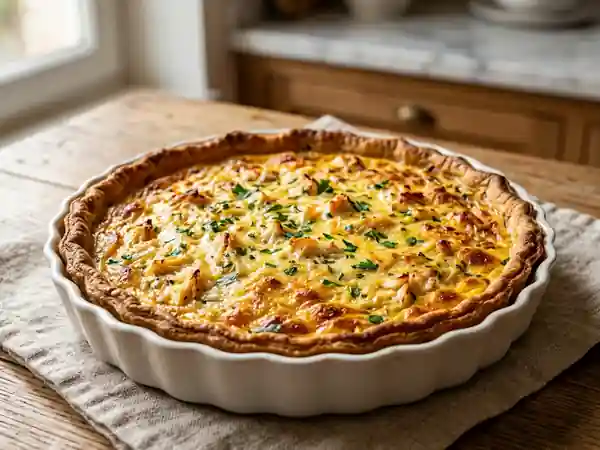 Tarte savoureuse au crabe frais et herbes - Photo de présentation