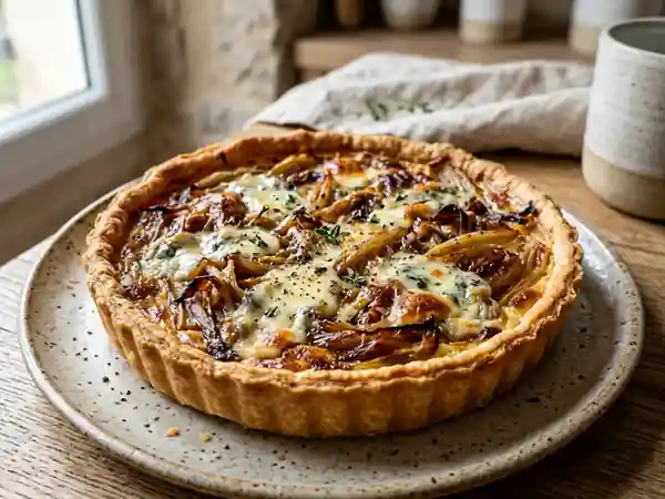Tarte savoureuse au fromage bleu et endives caramélisées - Photo de présentation