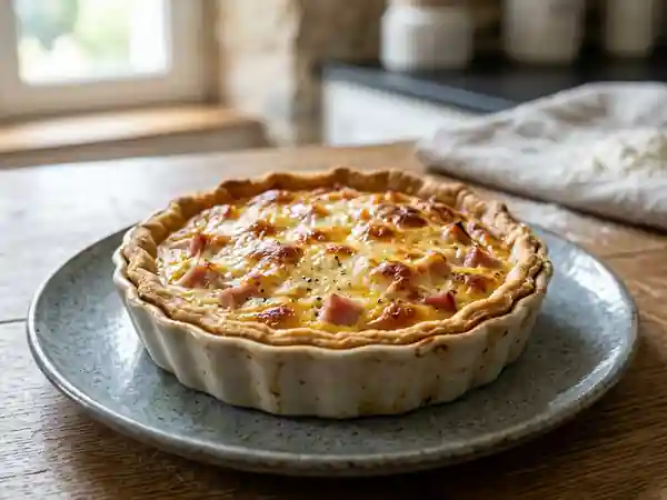 Tarte savoureuse au jambon et gruyère fondant - Photo de présentation