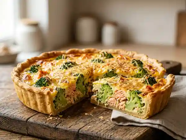 Tarte savoureuse au saumon et brocolis - Photo de présentation