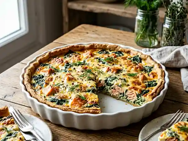 Tarte onctueuse au saumon et épinards frais - Photo de présentation