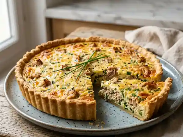 Tarte savoureuse au thon et ciboulette fraîche - Photo de présentation
