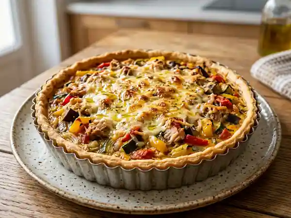Tarte savoureuse au thon et ratatouille maison - Photo de présentation
