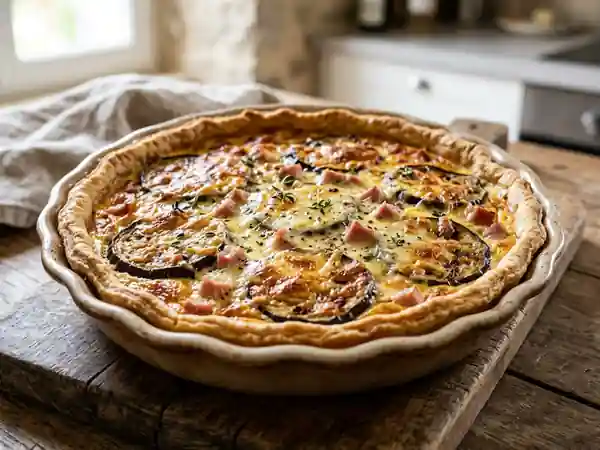 Tarte fondante aubergines, jambon et fromage - Photo de présentation