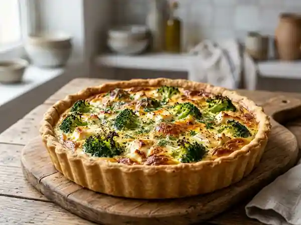 Tarte savoureuse aux brocolis et au fromage de chèvre - Photo de présentation