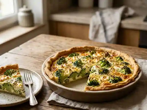 Tarte savoureuse aux brocolis et chèvre frais - Photo de présentation