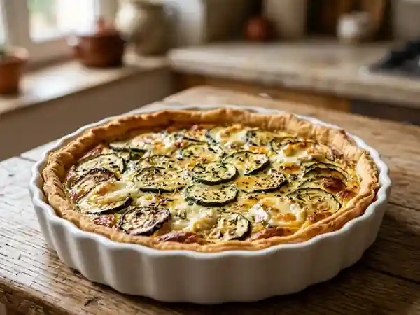Tarte savoureuse aux courgettes et chèvre frais - Photo de présentation