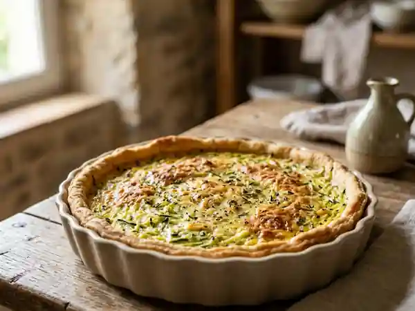 Tarte savoureuse aux courgettes râpées et herbes fraîches - Photo de présentation