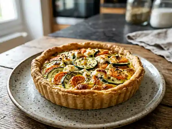 Tarte savoureuse aux deux légumes et chèvre frais - Photo de présentation