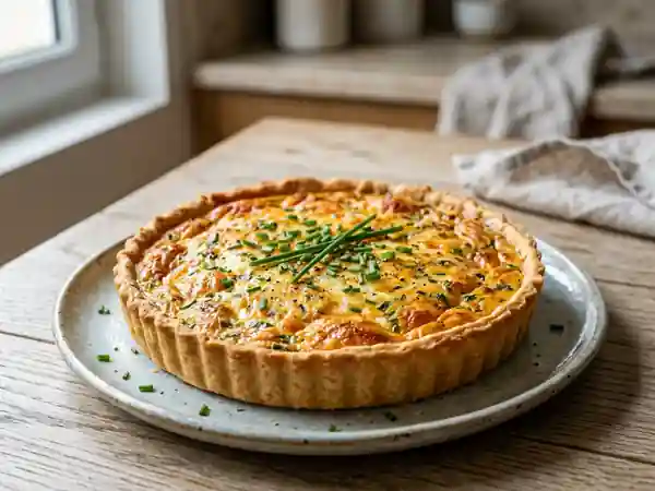 Tarte fondante aux trois fromages et ciboulette - Photo de présentation