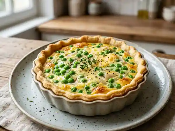 Tarte savoureuse aux petits pois frais - Photo de présentation