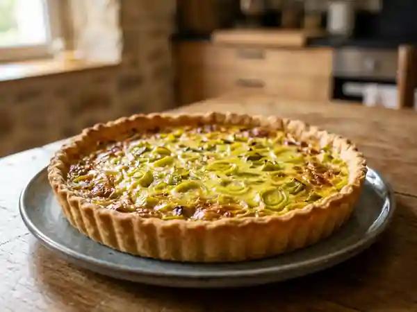 Tarte savoureuse aux poireaux et fromage blanc - Photo de présentation