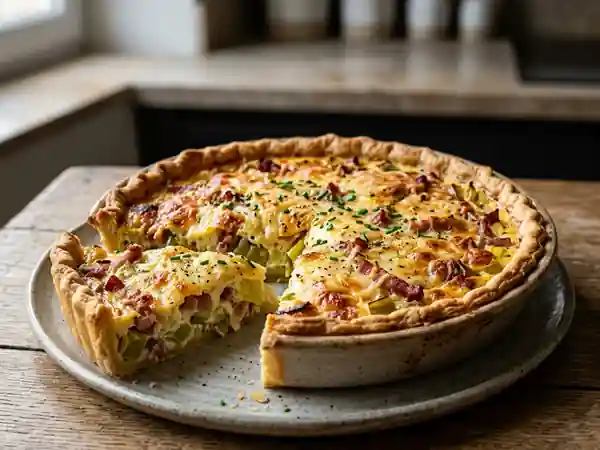 Tarte fondante aux poireaux et lardons fumés - Photo de présentation