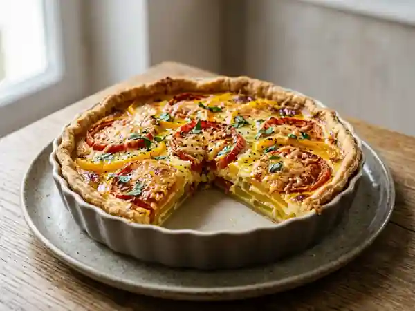 Tarte fondante aux poivrons jaunes et tomates - Photo de présentation