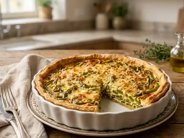 Tarte savoureuse aux poivrons verts fondants - Photo de présentation