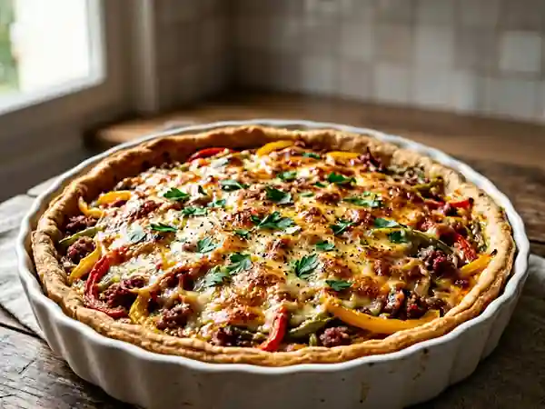 Tarte savoureuse aux trois poivrons et corned beef - Photo de présentation