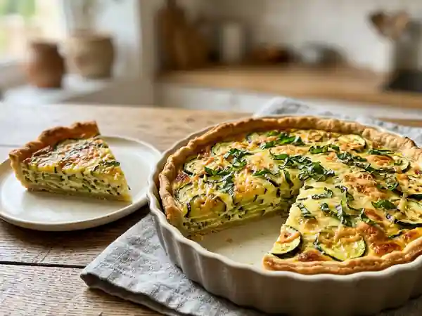 Tarte savoureuse courgette et basilic maison - Photo de présentation