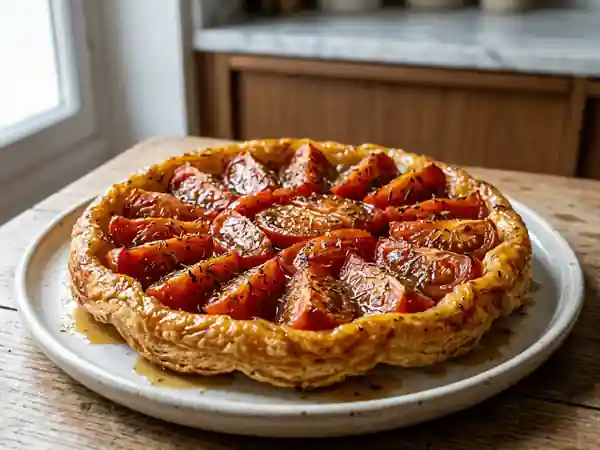 Tatin de tomates fondantes au caramel d'herbes - Photo de présentation