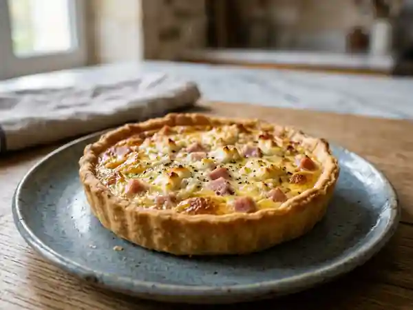 Tarte tiède au chèvre, crème fraîche et jambon savoureux - Photo de présentation