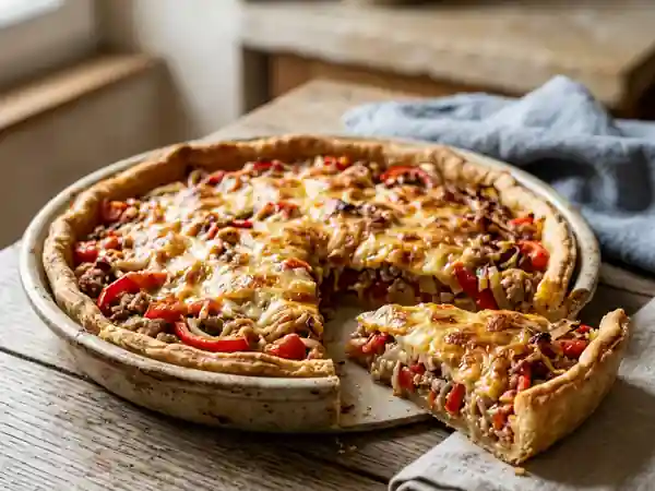 Tarte tzigane savoureuse aux légumes et viande hachée - Photo de présentation