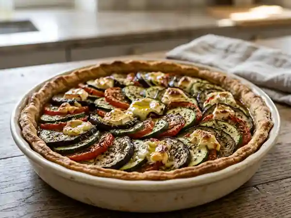 Tarte fondante aubergine, courgette et chèvre - Photo de présentation