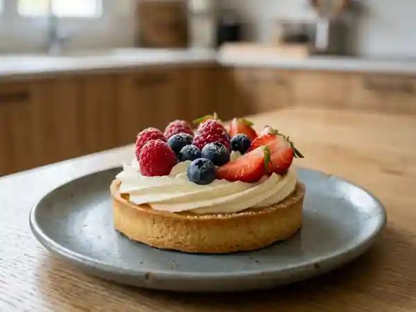 Tartelette gourmande aux fruits rouges frais et crème légère onctueuse - Photo de présentation