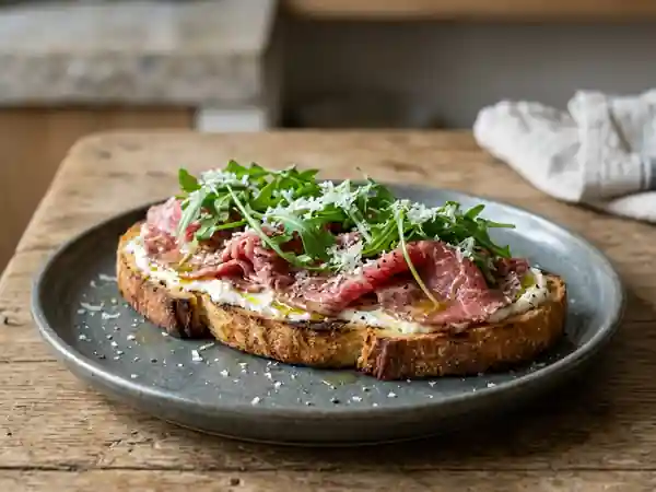 Tartine croustillante au carpaccio et parmesan - Photo de présentation