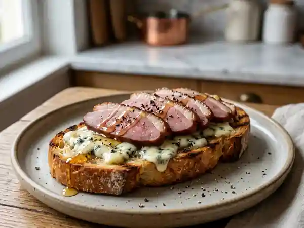Tartine craquante au roquefort et canard fumé - Photo de présentation