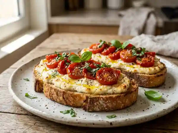 Tartines croustillantes ricotta et tomates ailées - Photo de présentation