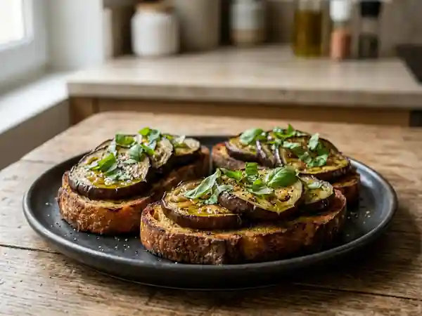 Tartines croquantes aux aubergines confites - Photo de présentation
