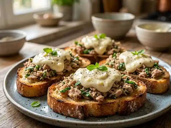 Tartines de thon croustillantes à l'aïoli frais - Photo de présentation