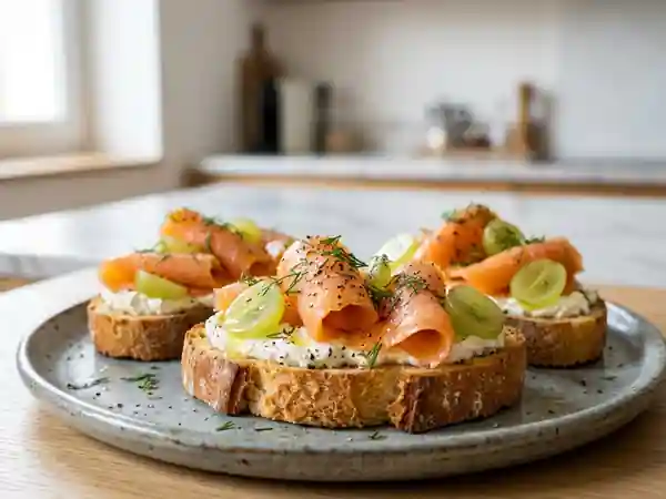 Tartines croquantes saumon fumé et raisin frais - Photo de présentation