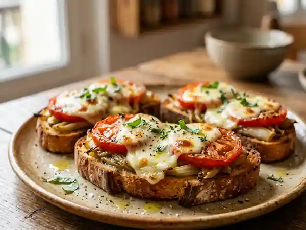 Tartines gourmandes aux endives, tomates fraîches et mozzarella fondante - Photo de présentation