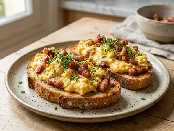Tartines crémeuses aux œufs et lardons - Photo de présentation