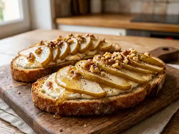 Tartines gourmandes poire et fromage fondant - Photo de présentation