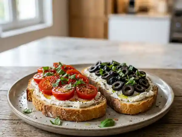 Tartines Méditerranéennes Bicolores au Carré Frais : Recette Facile et Gourmande - Photo de présentation