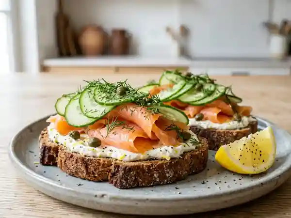 Smørrebrød croquant au saumon et aneth - Photo de présentation