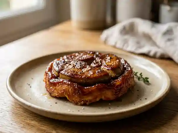 Tatin de foie gras caramélisé au pain brioché - Photo de présentation