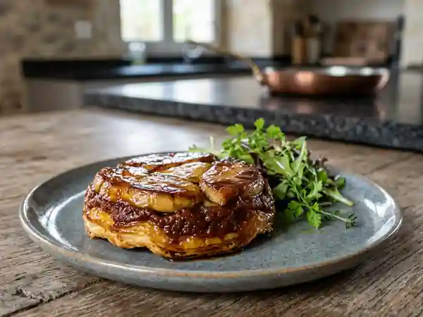 Tatin de foie gras fondante et tomate acidulée - Photo de présentation
